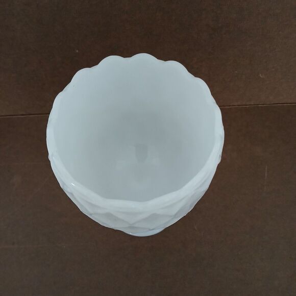 Vintage Anchor Hocking Textured Diamond Pattern White Milk Glass Stemmed Chalice - Picture 8 of 12